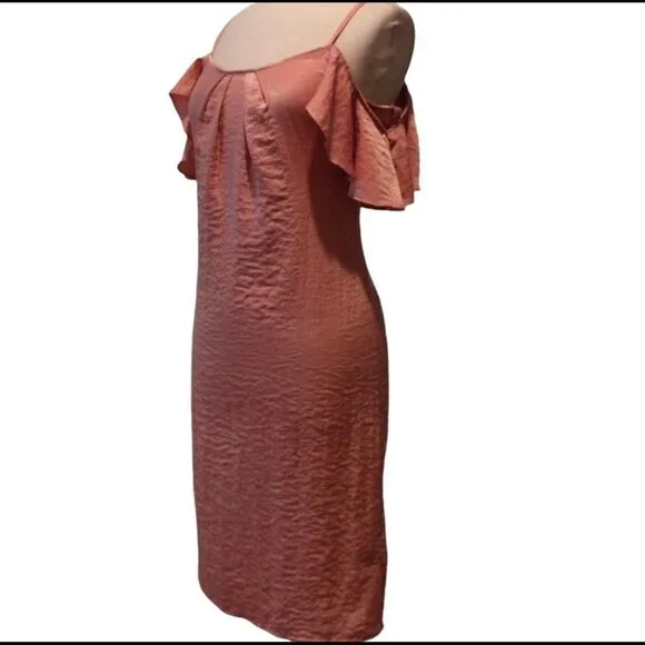NEW JustFab Midi Slip Dress XS Off Shoulder X-Small NWOT Rose Pink - Picture 3 of 8